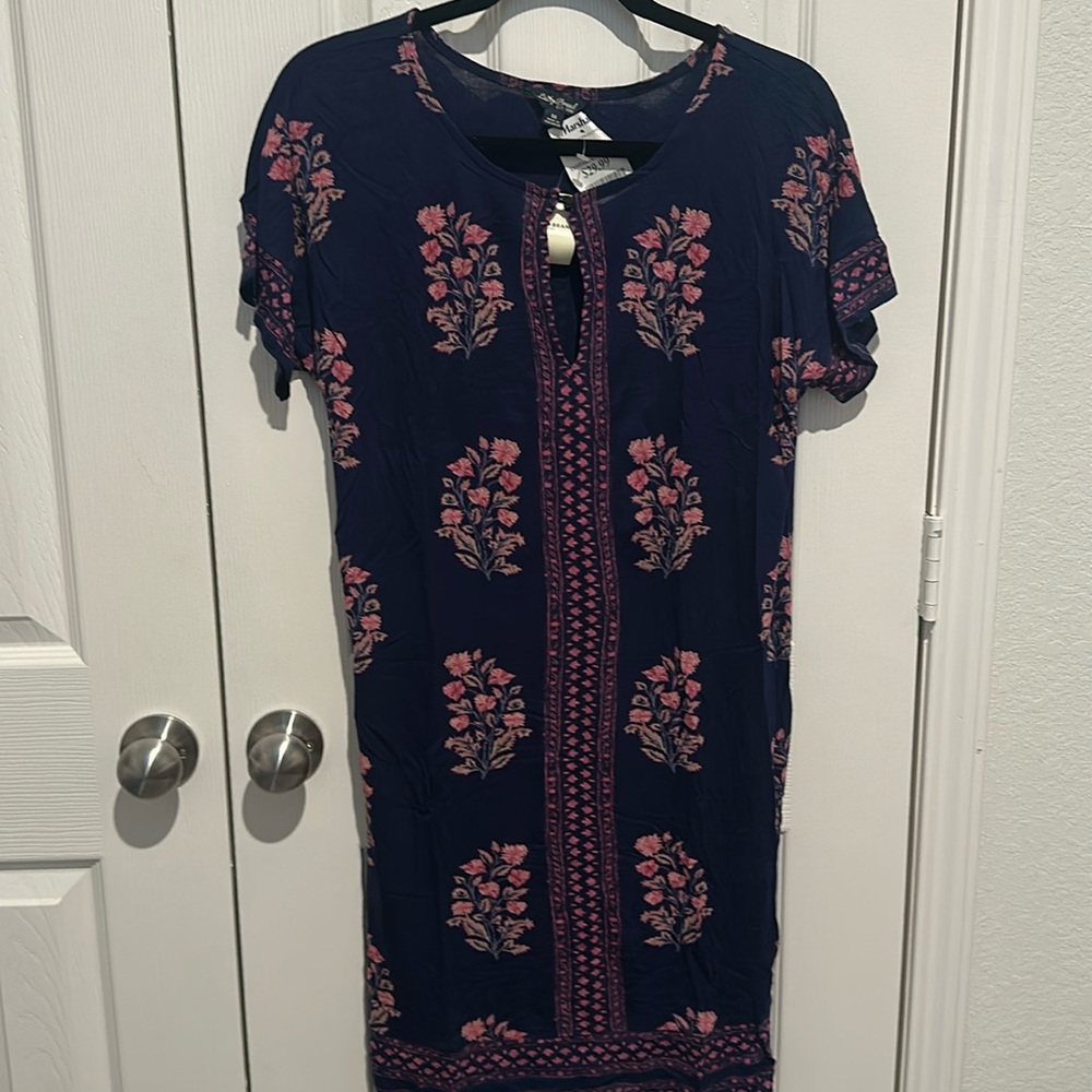 Blue and Pink Flowered Casual Lucky Brand Casual Dress